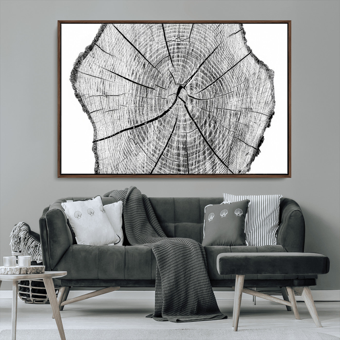 98709-MGV-CV-36X24-Rustic Tree Ring Wall Art Canvas Print – Framed and Ready to Hang – Perfect for Nature-Inspired and