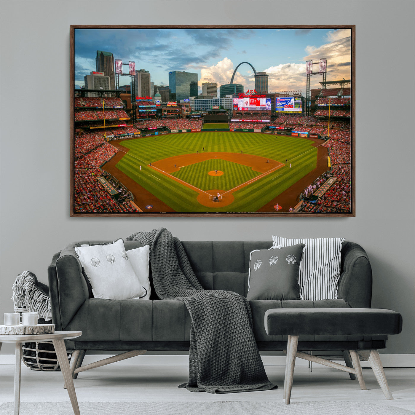 91908-MGV-FC-36X24_Walnut-Busch Stadium Wall Art Print | St. Louis Cardinals Baseball Stadium Canvas Print | Framed Sports