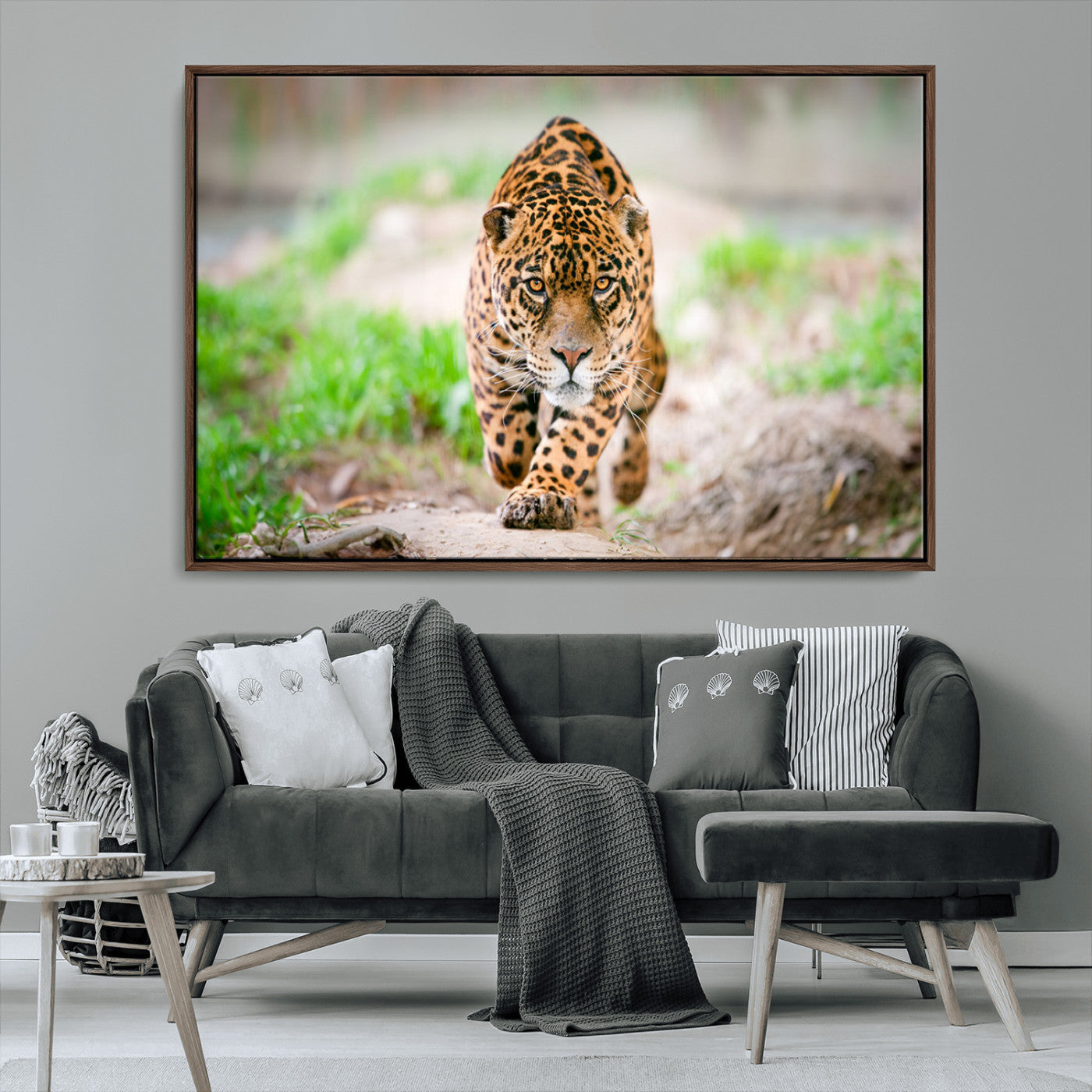 75066-MGV-CV-36X24-Leopard on the Prowl - Stunning Large Framed Leopard Wall Art Canvas Wall Art for Living Room,