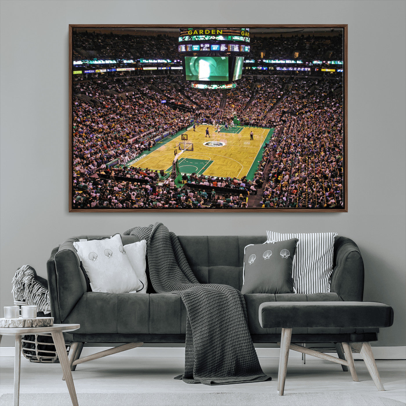 21705-MGV-FC-36X24_Walnut-TD Garden Basketball Canvas Wall Art - Boston Celtics Live Action - Framed - Ready to Hang