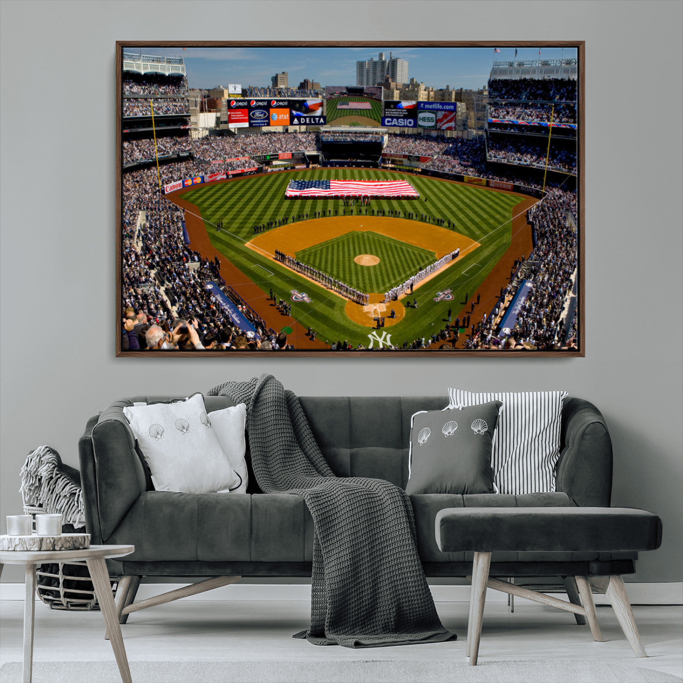 20879-MGV-CV-36X24-Yankee Stadium New York Wall Art Print | 3-Panel Canvas Print of Yankees Baseball Stadium | Large