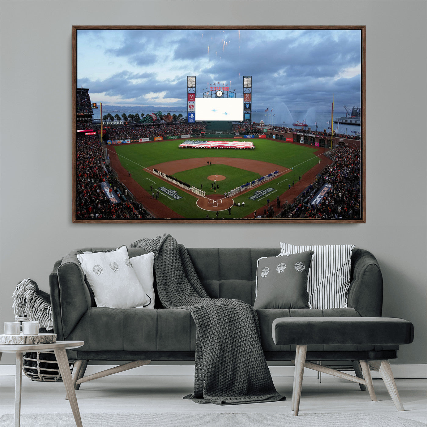 44631-MGV-FC-36X24_Walnut-Oracle Park San Francisco Giants Wall Art | Oracle Park Stadium Canvas Print| Large Framed Baseball