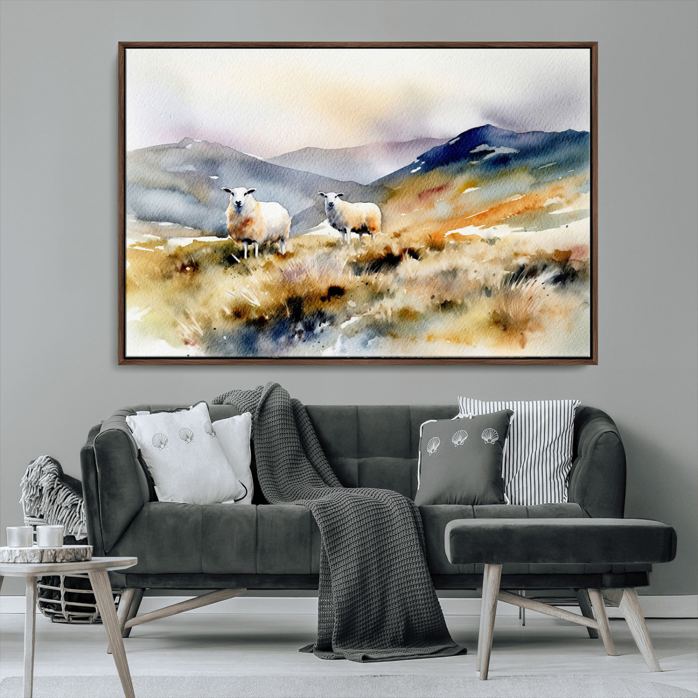 -Watercolor Sheep for Farmhouse Decor Wall Art Canvas Print, Mountain Wall Art Print