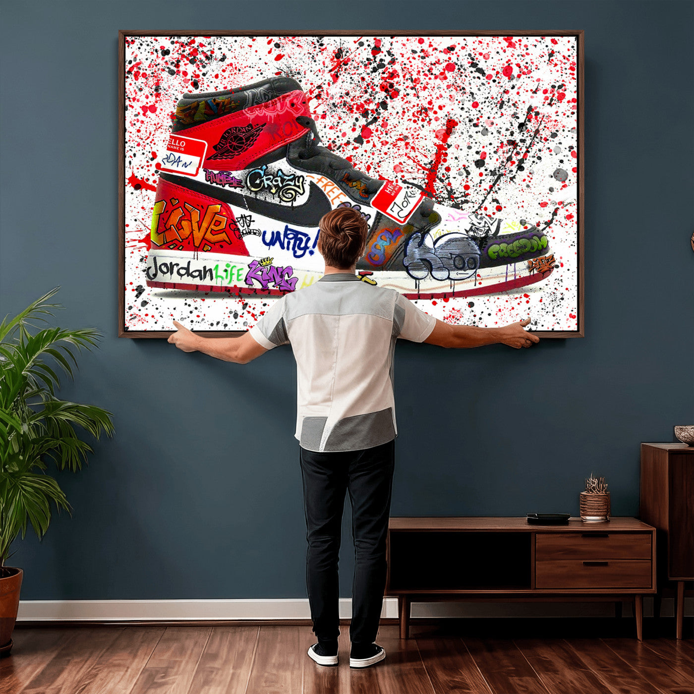 38836-MGV-CV-36X24 - Jordan Shoes Graffiti Wall Art Canvas Print- Jordan Graffiti Canvas Wall Art - Framed Perfect for