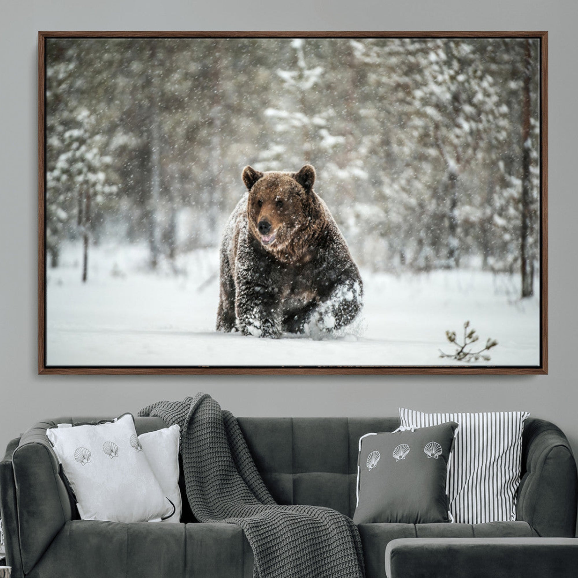 MGV-FC-36X24 - Wall Art Canvas Print – Grizzly Bear in Snowy Forest Powerful Presence Snowy Wilderness Wild Beauty
