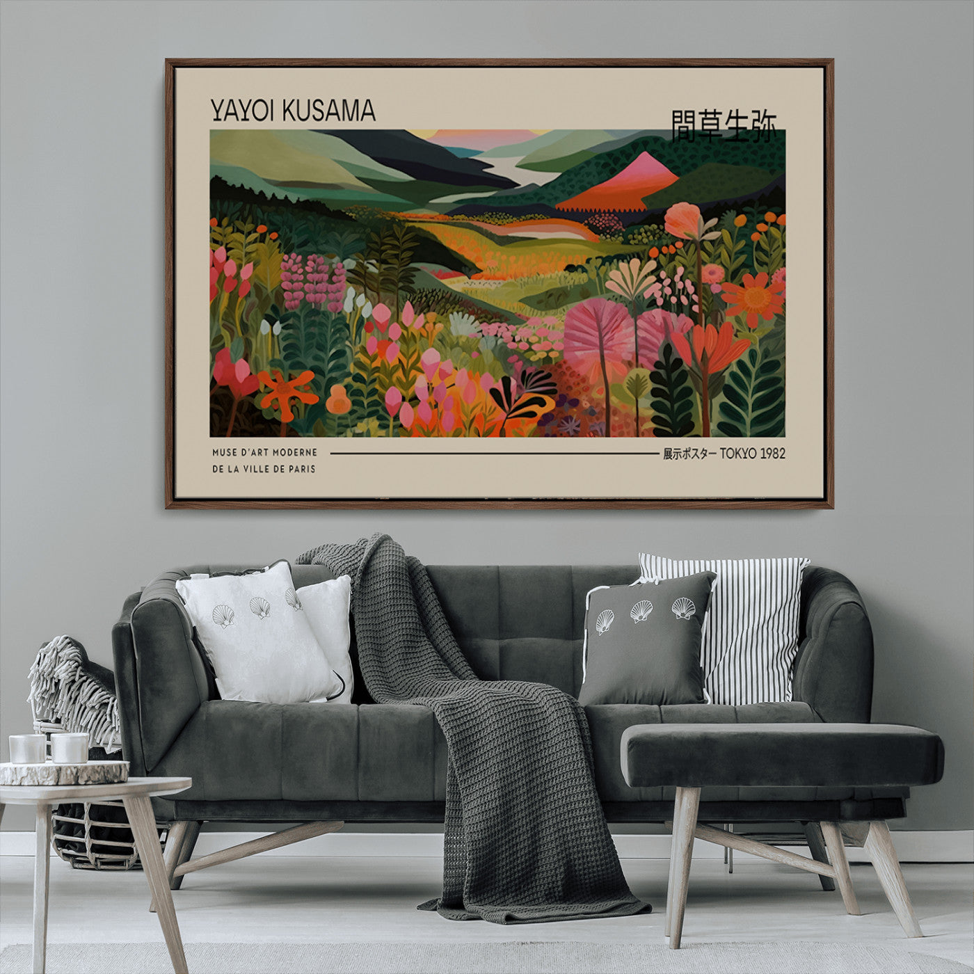 69187-MGV-FC-36X24_Walnut-Yayoi Kusama Landscape Canvas Print, Vibrant Floral Mountain Art Print, Botanical Flower Nature