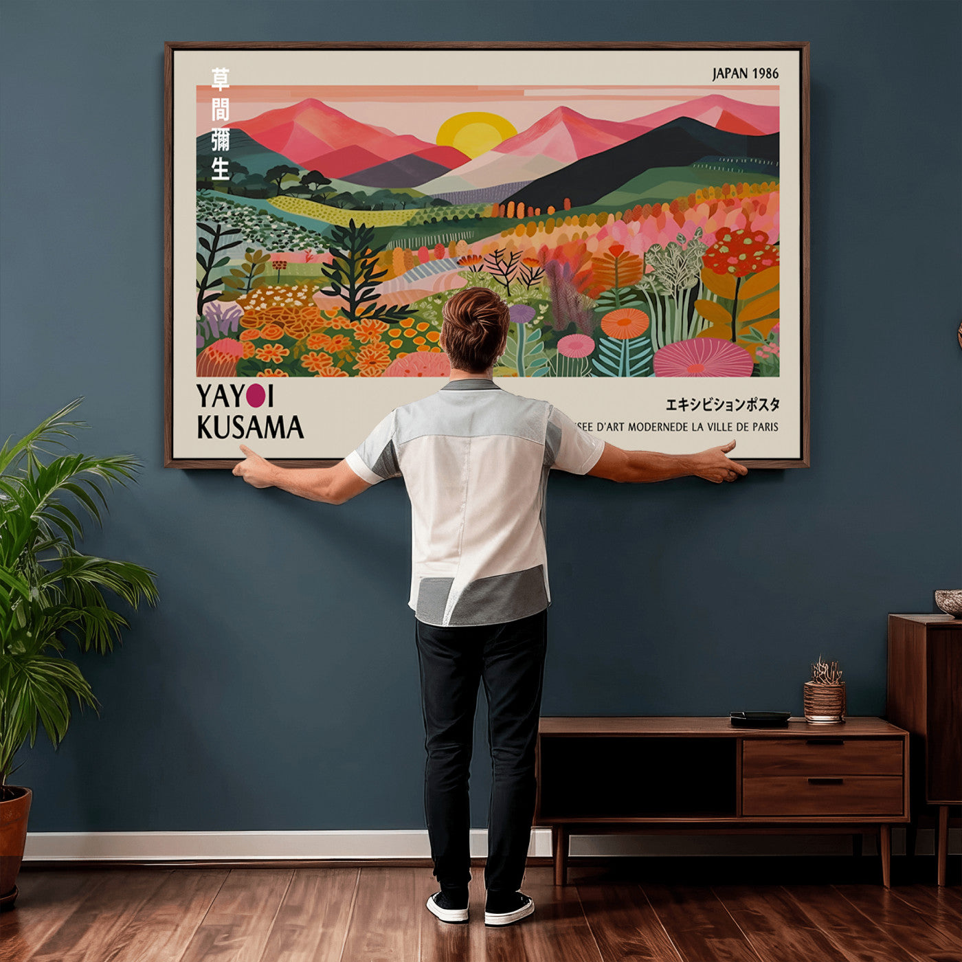 30051-MGV-CV-36X24 - Yayoi Kusama Landscape Canvas Print, Vibrant Floral Mountain Art Print, Framed Botanical Wall Art