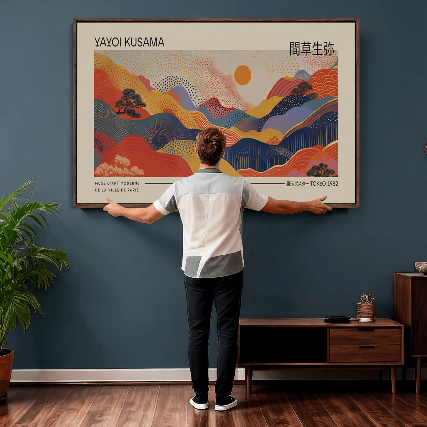 87627-MGV-CV-36X24 - Yayoi Kusama Landscape Canvas Print, Vibrant Floral Mountain Art Print, Botanical Flower Nature