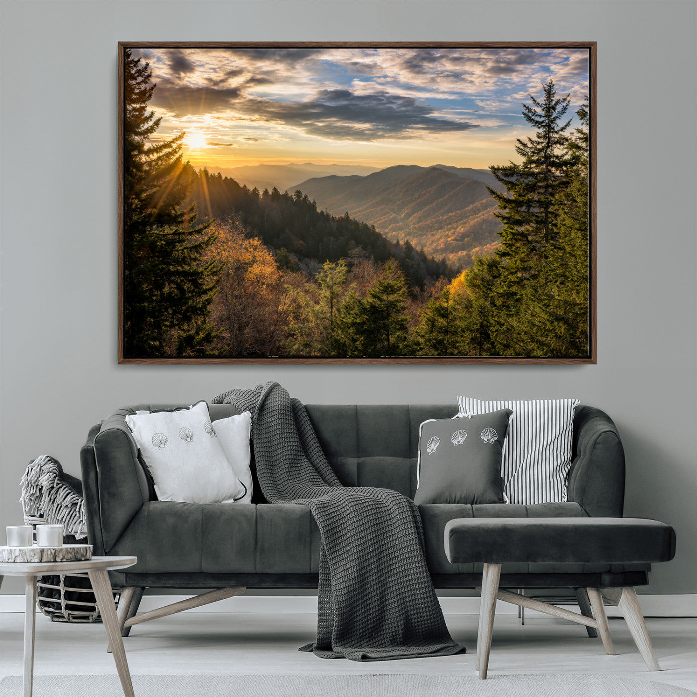 73692479-MGV-CV-36X24-Sunrise Over the Smoky Mountains Canvas Wall Art – Breathtaking Scenic Landscape Photography in a