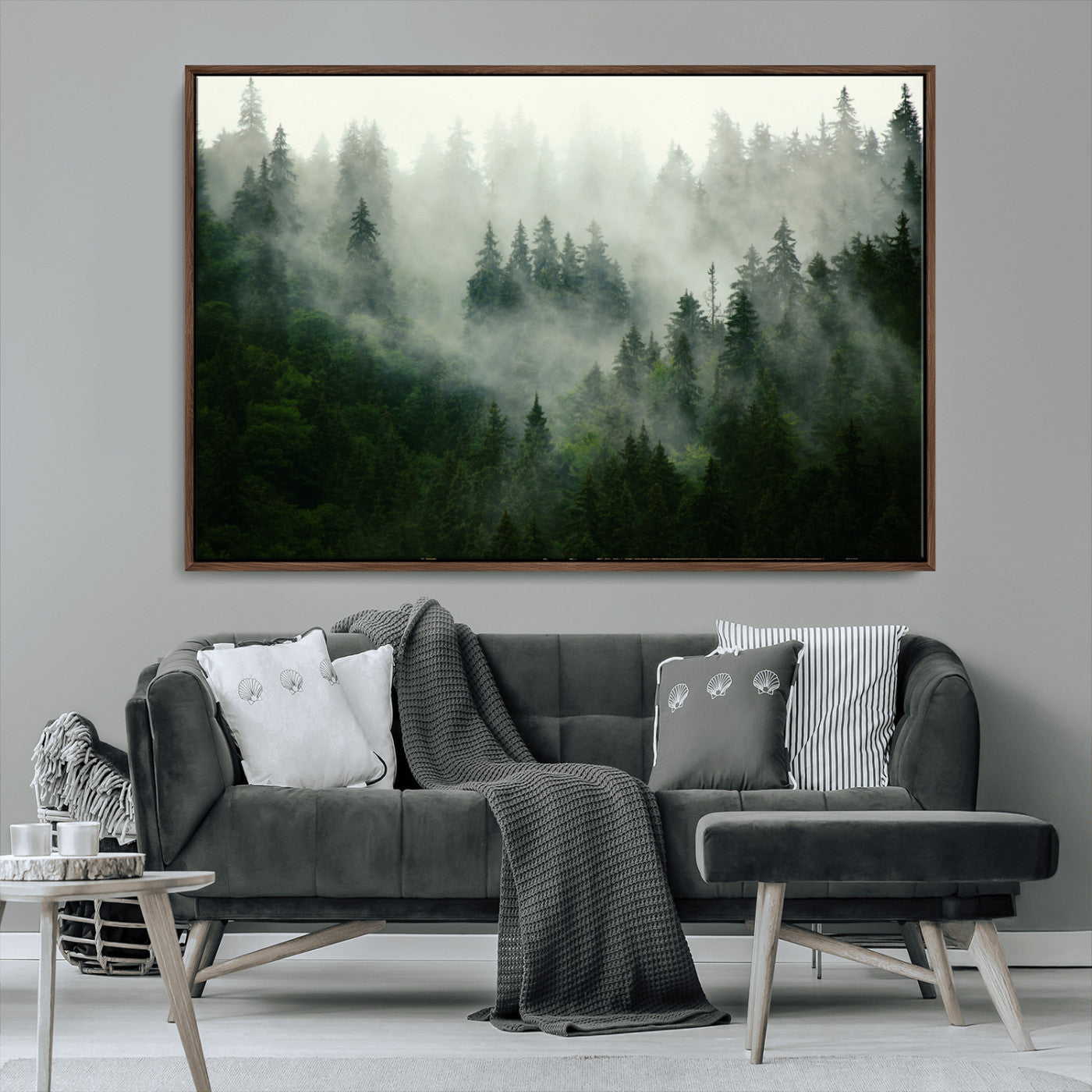 167720496-MGV-CV-36X24-Foggy Forest Wall Art – Tranquil Green Woodland Canvas Print, Serene Nature Landscape Decor for Home or Office