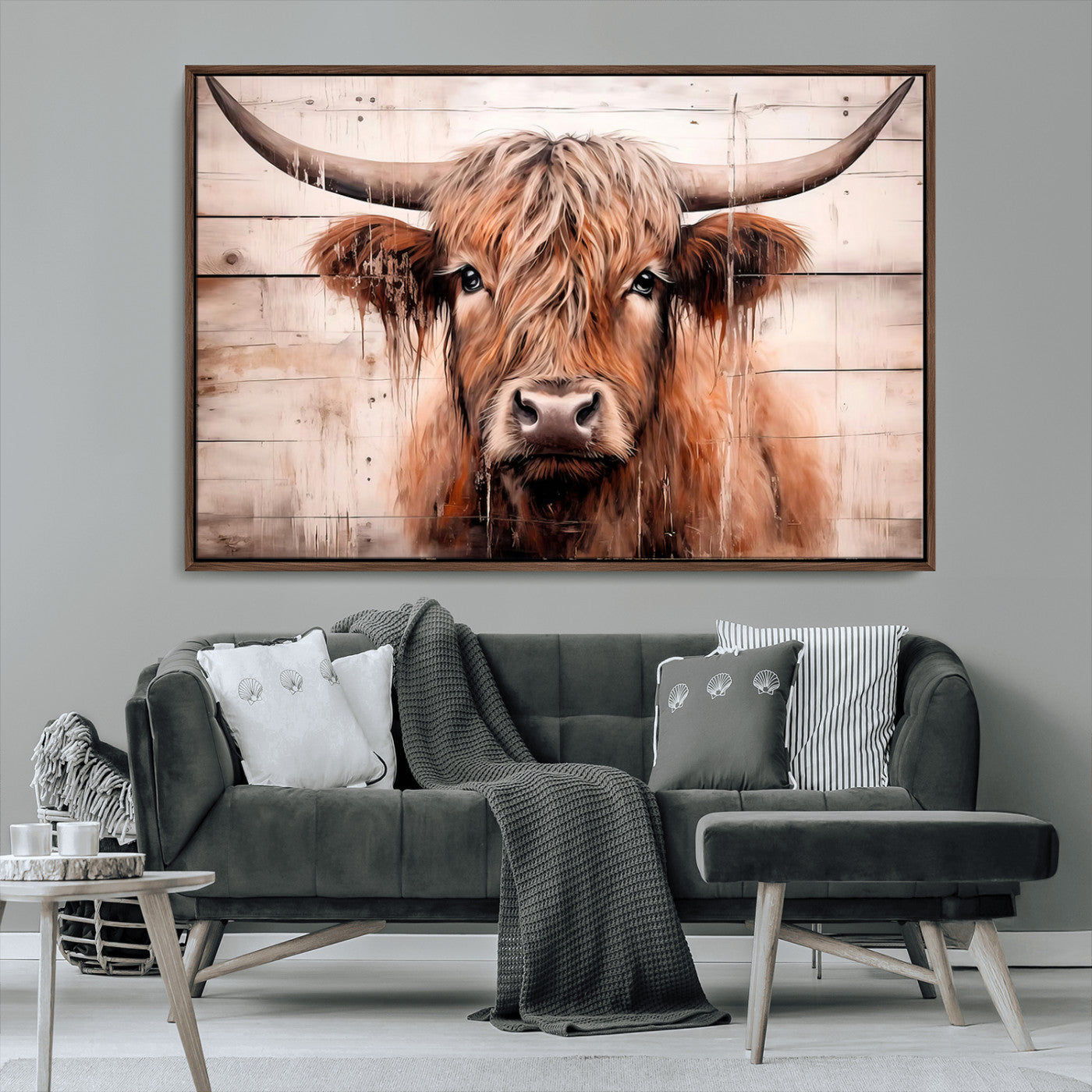 93730-MGV-FC-36X24_Walnut-Vintage Scottish Highland Cow Cattle Art Print Farmhouse Wall Art Canvas Print