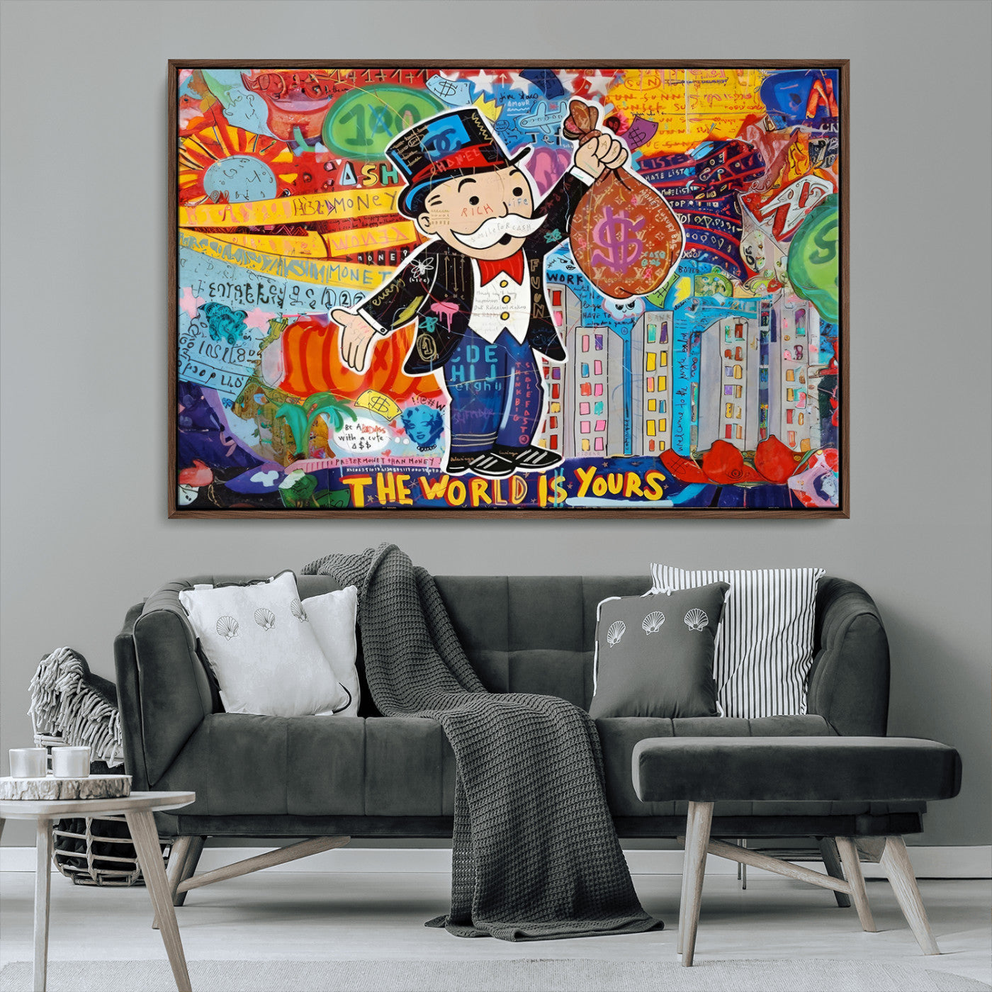 96320-MGV-CV-36X24-Pop Art Monopoly Man Canvas Wall Art Print - Bold and Colorful Street Art-Inspired Decor for Living