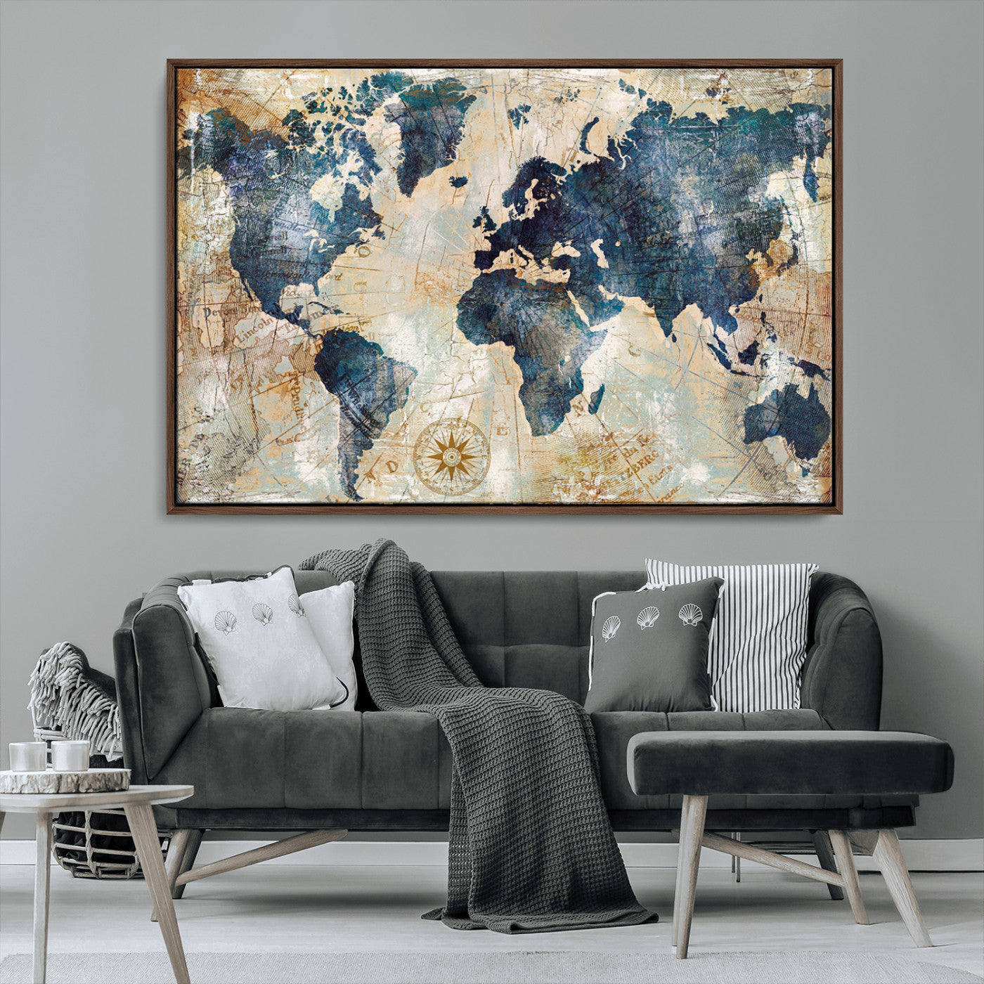 84561-MGV-CV-36X24-Push Pin World Map Canvas Print – Framed Wall Art for Couples, Travel Tracker Map, Anniversary Gift for Home Decor