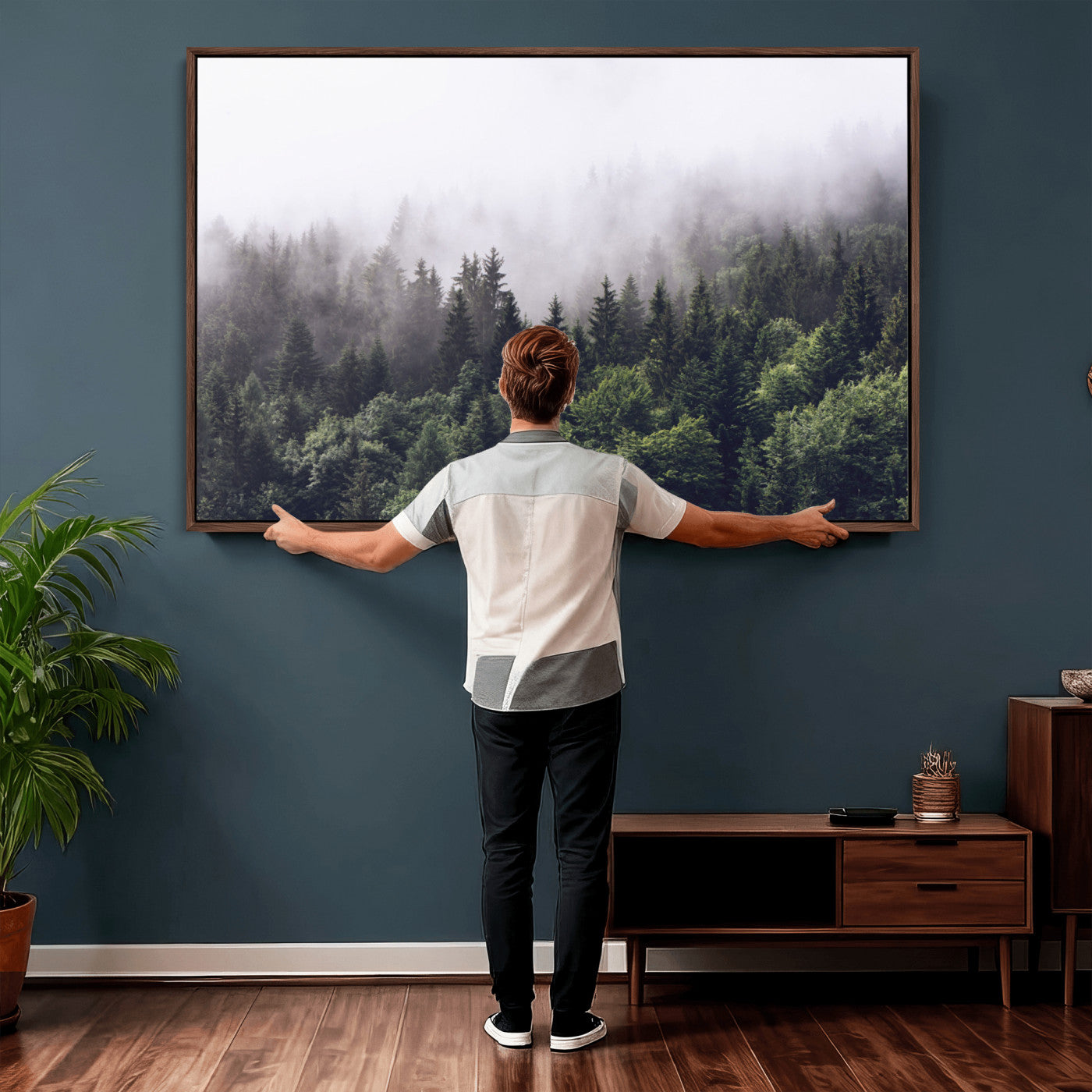 42578900-MGV-CV-36X24 - Misty Forest Wall Art | Foggy Forest Canvas Print | Large Nature-Inspired Misty Tree Landscape for