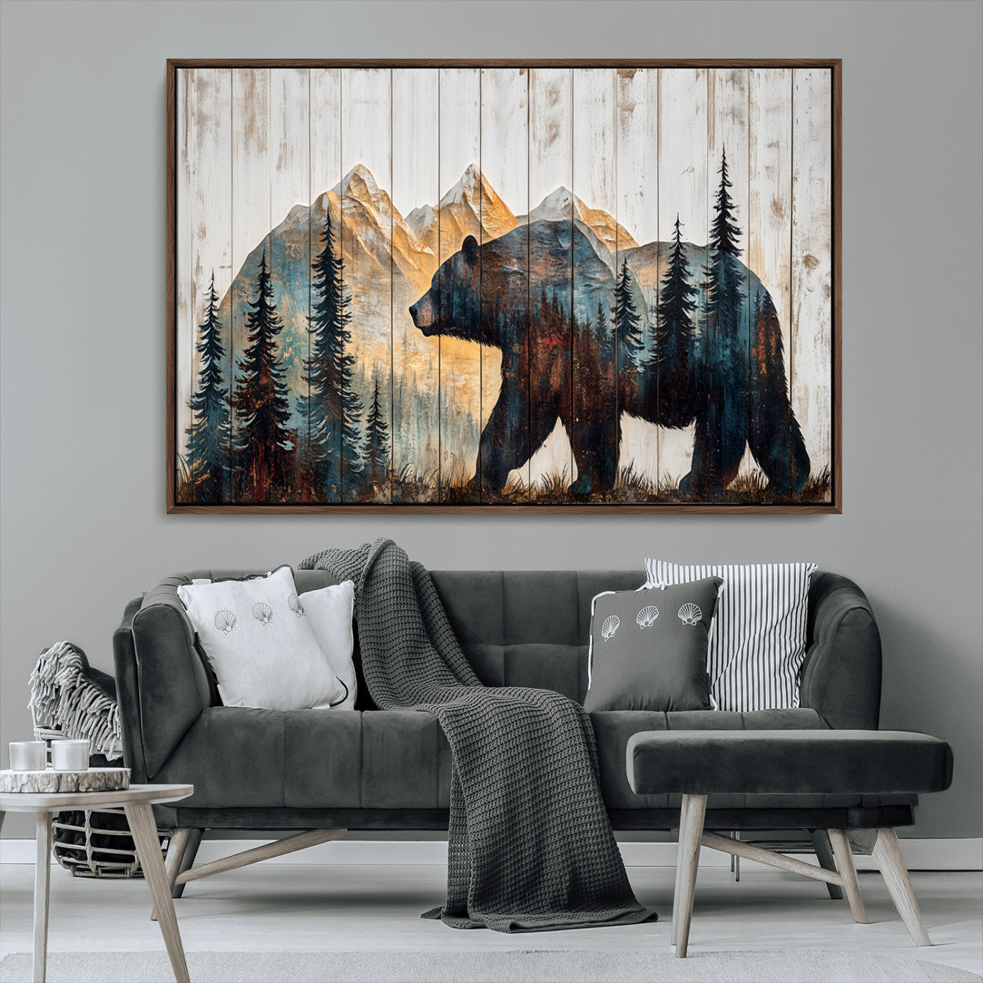 -Rustic Bear Wall Art - Grizzly 399 Bear Wall Art - Mountain Wood Canvas Wall Art - Nature Theme