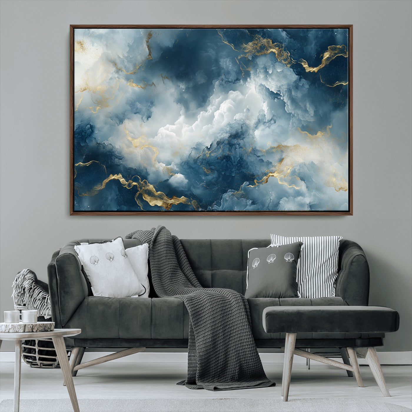 48298-MGV-CV-36X24-Large Abstract Print - Luxe Blue and Gold Abstract Canvas Wall Art - Bold Cloudscape Canvas for
