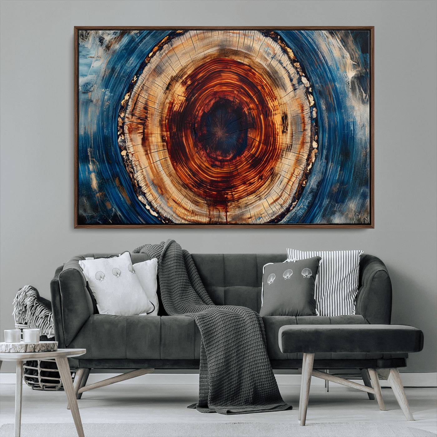 90395-MGV-CV-36X24-Abstract Framed Tree Rings Wall Decor, Wood Grain Rings Artwork Print, Nature Woodland Modern Wall