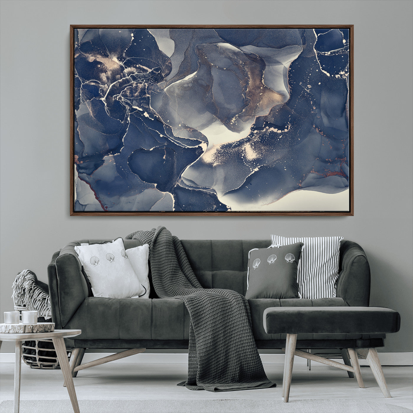 28282-MGV-CV-36X24-Large Abstract Blue and Gold Canvas Wall Art | Fluid Ink Artwork Print | Luxury Wall Decor for