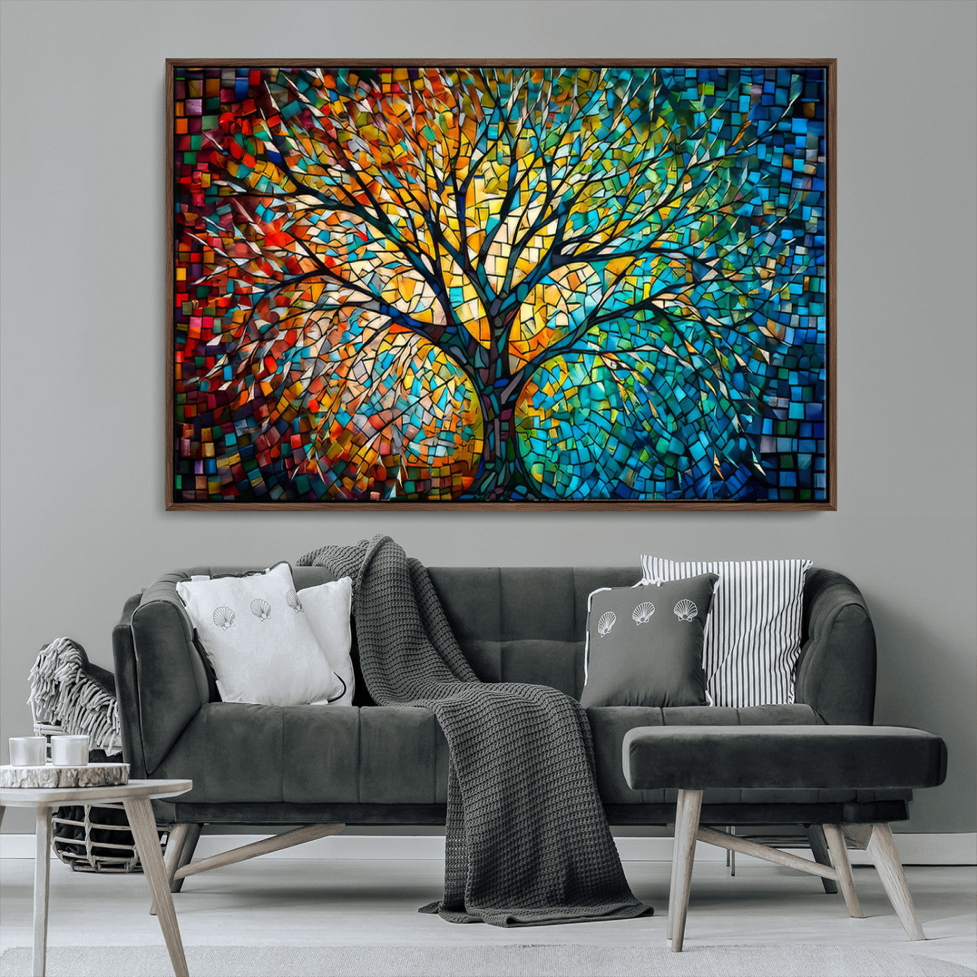 99325-MGV-CV-36X24-Yggdrasil Tree of Life Wall Art Print Canvas | Mosaic Style 3-Panel Canvas Print