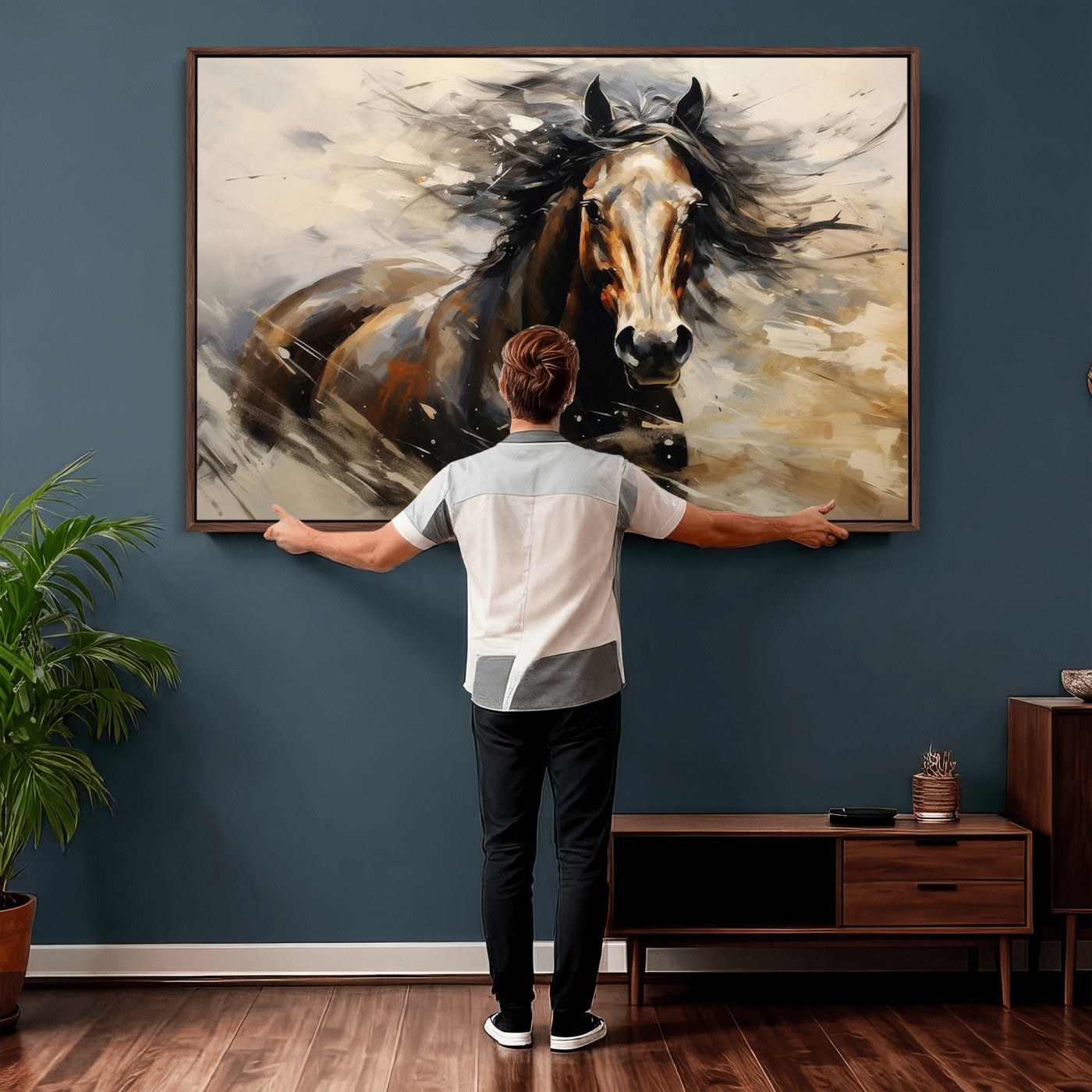 53001-MGV-CV-36X24 - Abstract Wall Art Horse Print - Large Western Horse Canvas - Farmhouse Woodland Wall Art - Framed