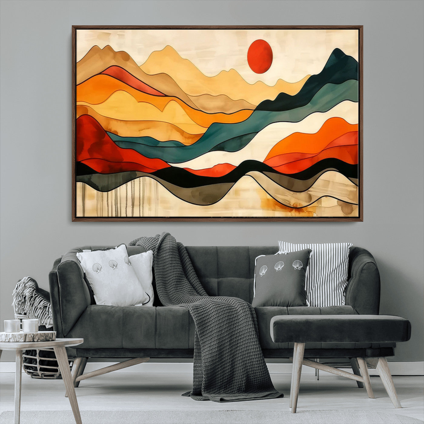 23241-MGV-CV-36X24-Mid Century Wall Art Print - Abstract Woodland Print - Modern Art Panoramic Mountain Wall Art