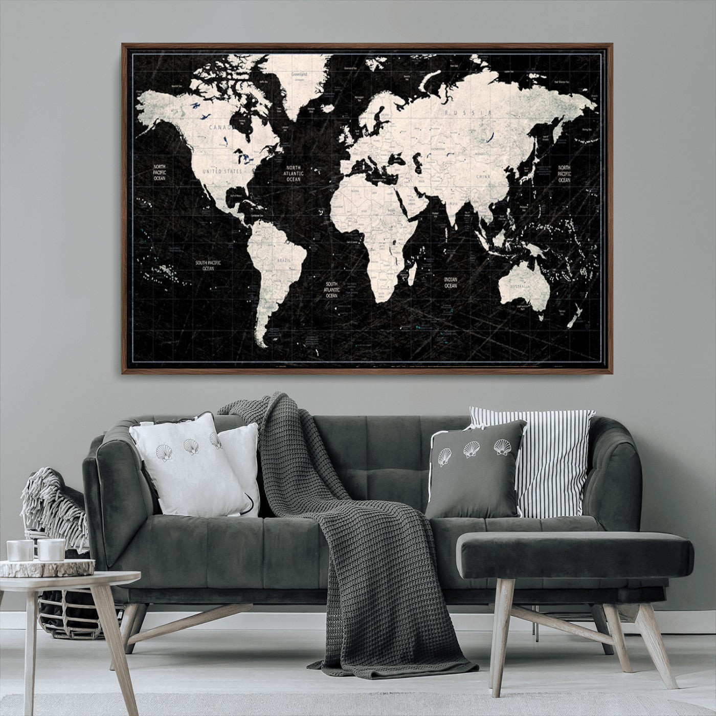 N50Black-MGV-CV-36X24-Push Pin World Map Canvas Print – Framed Travel Map Wall Art for Couples, Anniversary Gift, Track Adventures at Home or Office Decor