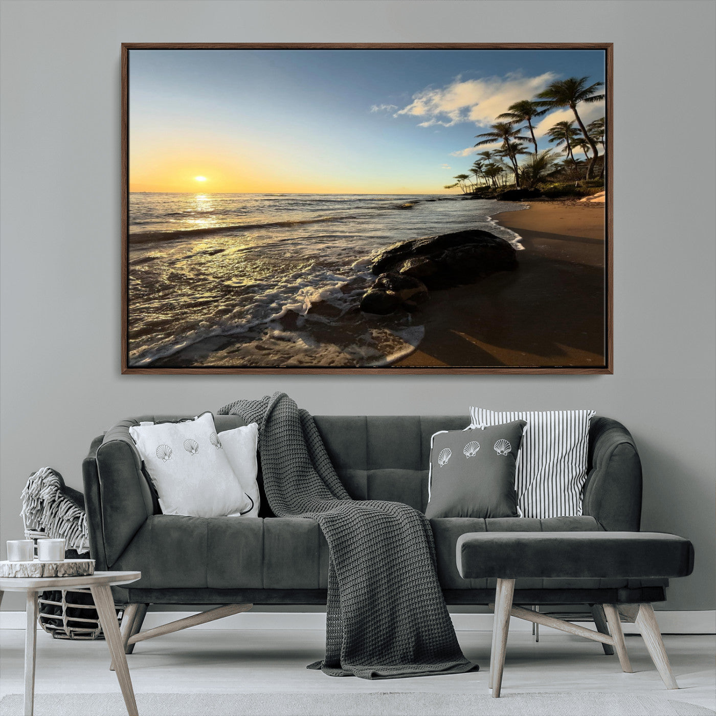 Nadir2-MGV-CV-36X24-Tropical Beach Wall Art - Stunning Ocean Sunset Canvas Print with Palm Tree Design for Relaxing and