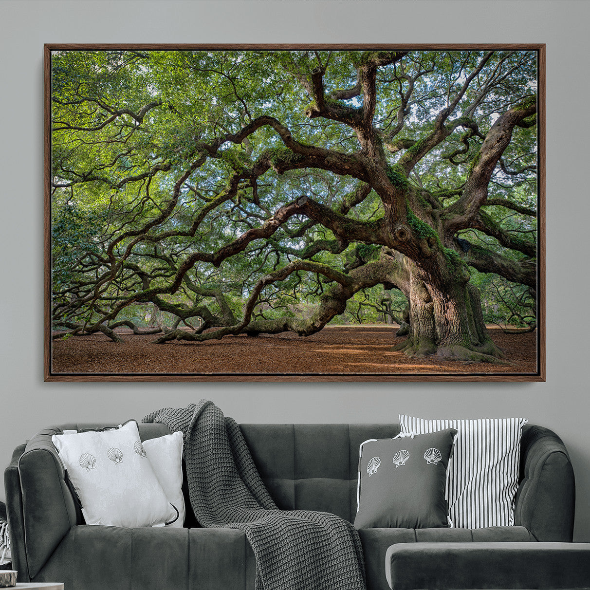 94886260-MGV-CV-36X24-Historic Tree Wall Art – Framed Mossy Branch Canvas Artwork, Twisted Woodland Design, Rustic Nature Decor for Home, Office