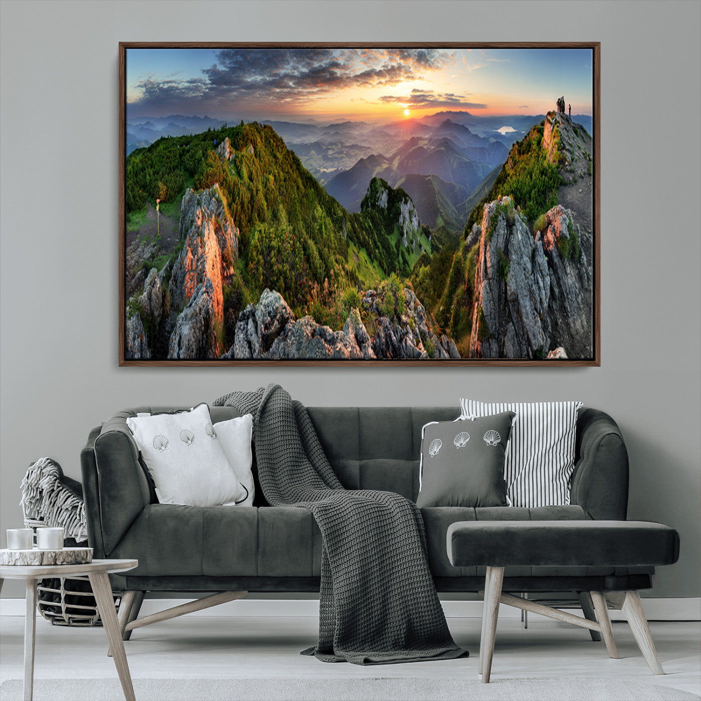 51582565-MGV-CV-36X24-Mountain Sunset Panoramic Wall Art Canvas Print – Framed Scenic Wilderness Scene with Majestic Summit Artwork for Home, Office
