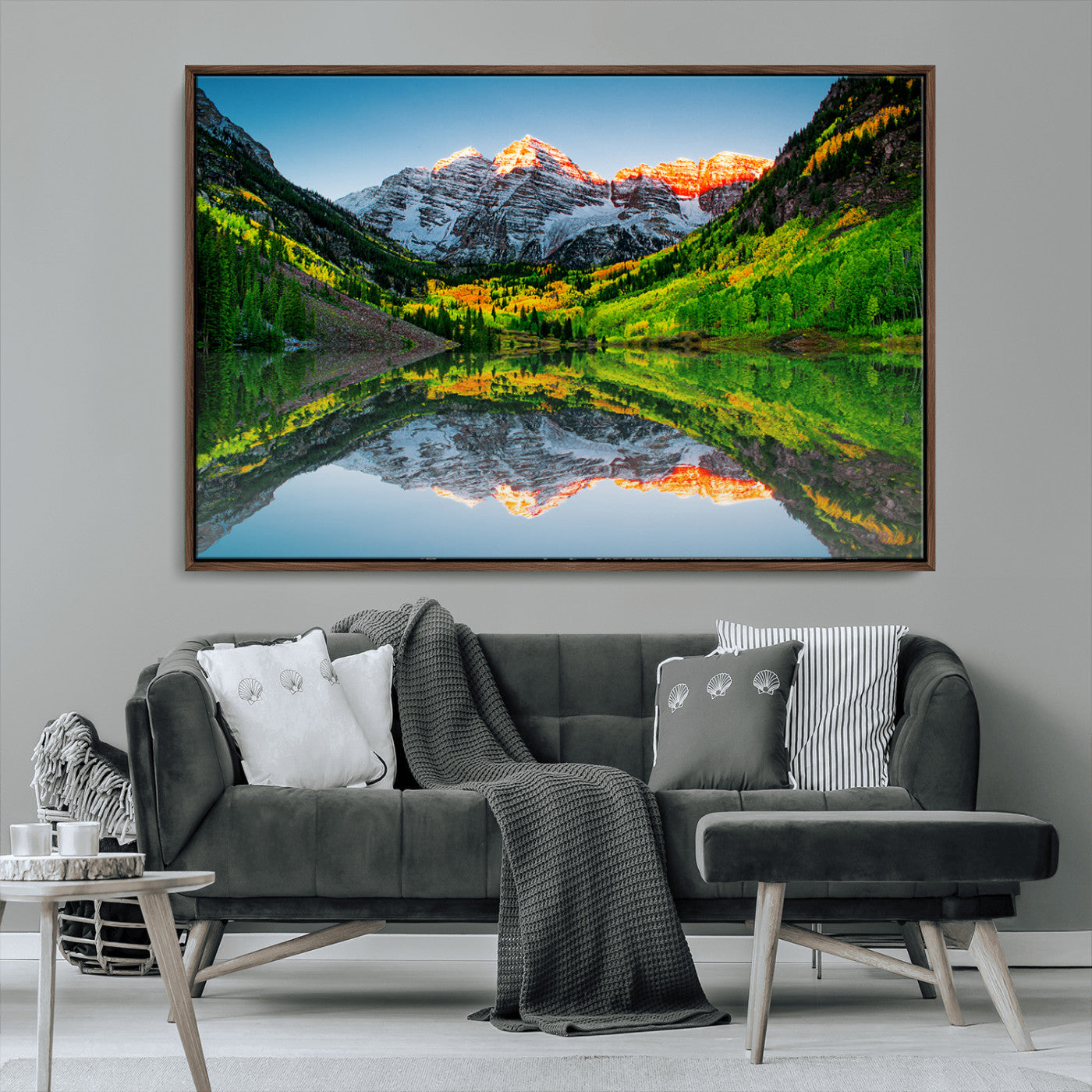 17996974-MGV-CV-36X24-Sunrise Maroon Bells Lake Wall Art Canvas Print – Framed Elk Mountains Landscape Artwork for Home, Office