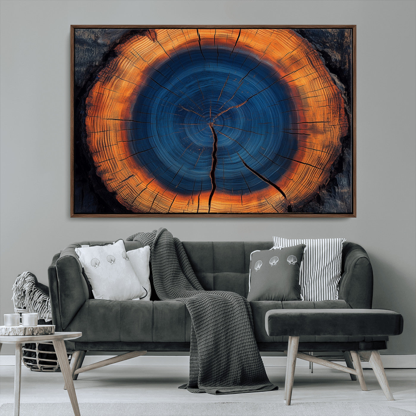 MGV-FC-36X24 - Abstract Tree Ring Wall Art Print, Natural Rustic Wood Texture Canvas Print, Framed Tree Ring Printing, Wood Tree Stump Artwork Canvas Print