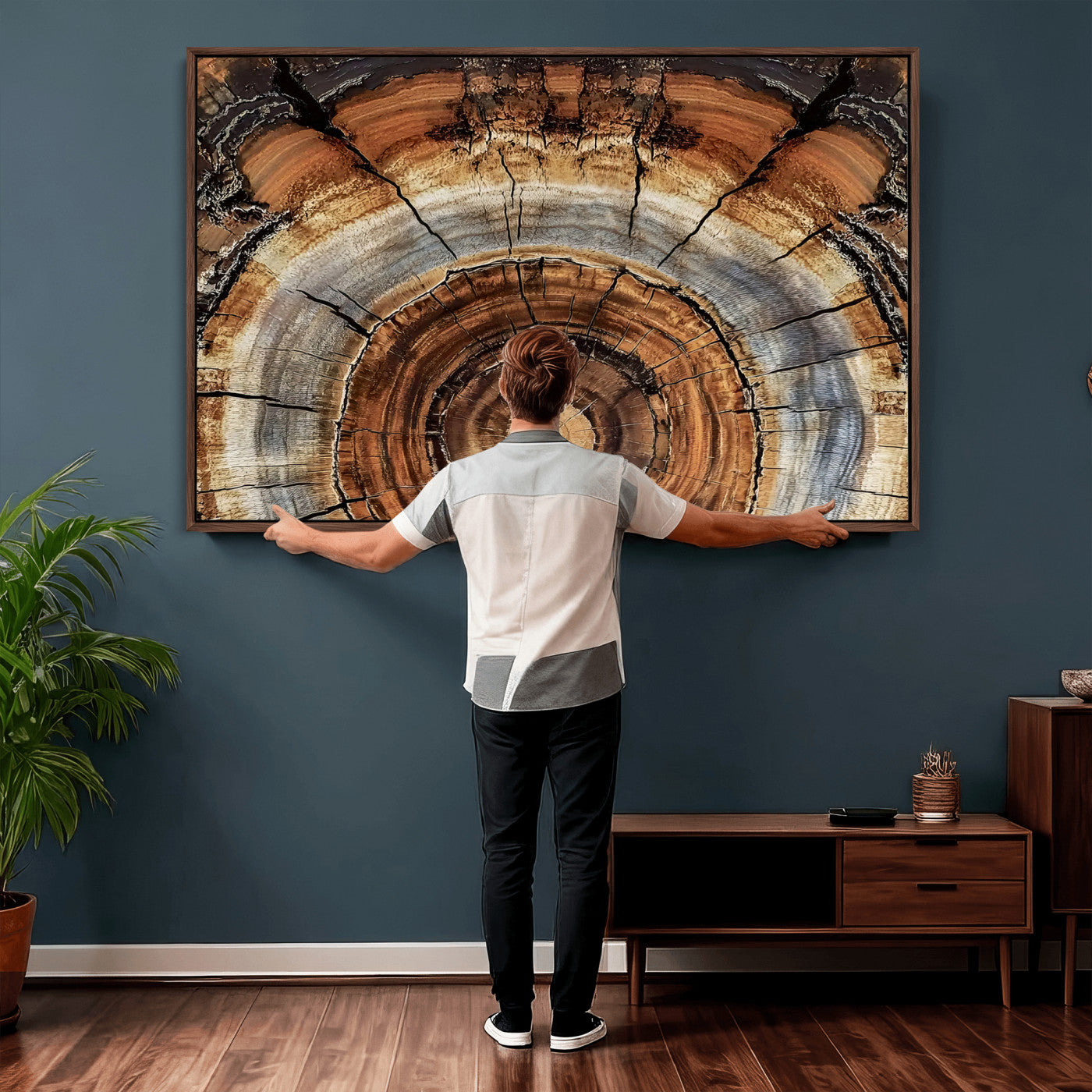 15184146-MGV-CV-36X24 - Tree Rings Wall Art Canvas Print, Framed Wood Texture Art Picture Print, Rustic Pattern Perfect Rustic Organic Decor Artwork
