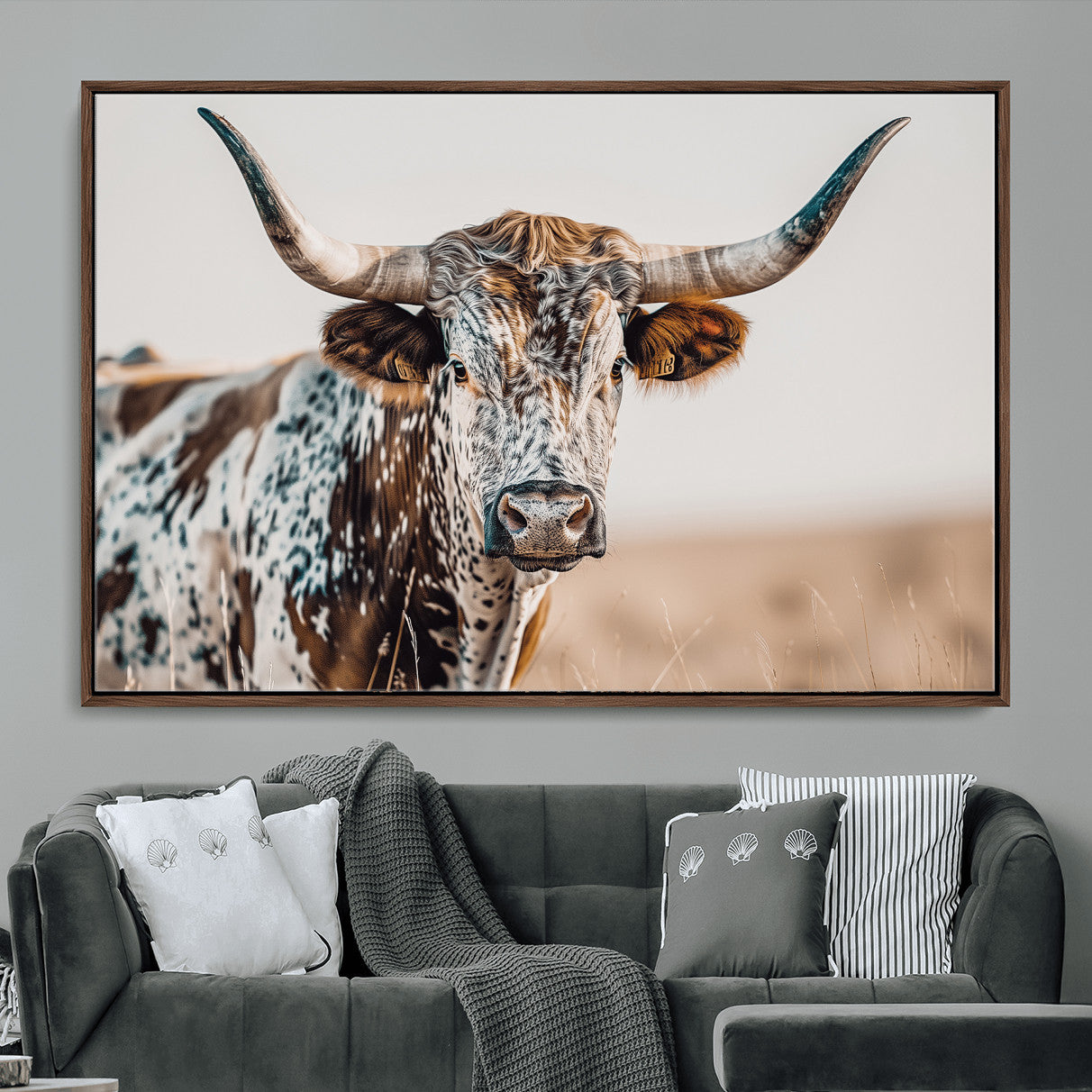 70414966-MGV-FC-36X24 - Majestic Longhorn Wall Art – Canvas Print of Strong Stance Intricate Fur & Sharp Horns Rustic Elegance & Timeless Wild Beauty Decor for Living Room, Office or Bedroom