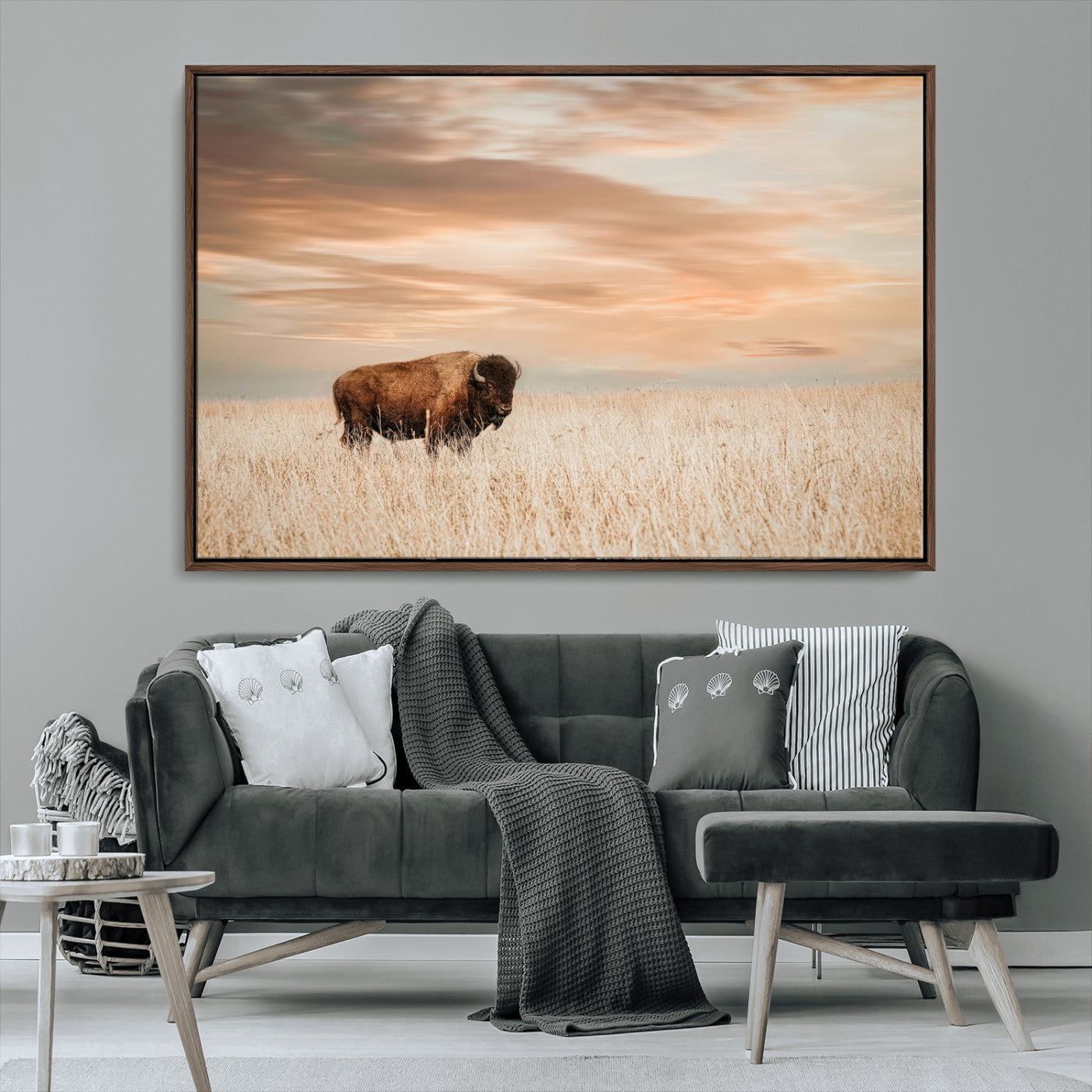 87282289-MGV-CV-36X24-Bison Wall Art Canvas Print – Framed Buffalo Artwork, Western Prairie Scene Perfect Rustic Decor for Home, Office