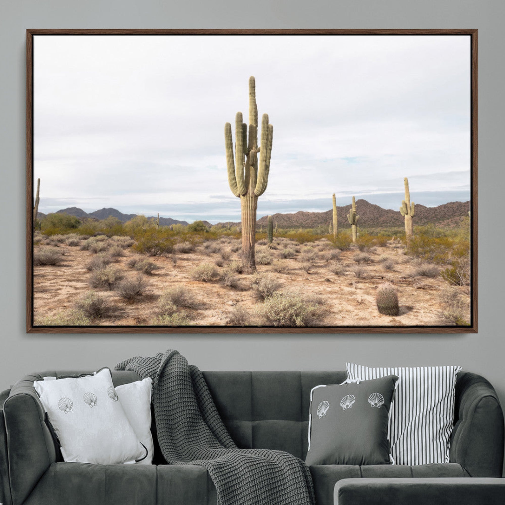MGV-FC-36X24 - Saguaro Cactus Wall Art Canvas Print, Framed Desert Cactus Art Picture Print, Earthy Desert Perfect Southwestern Boho Decor Artwork