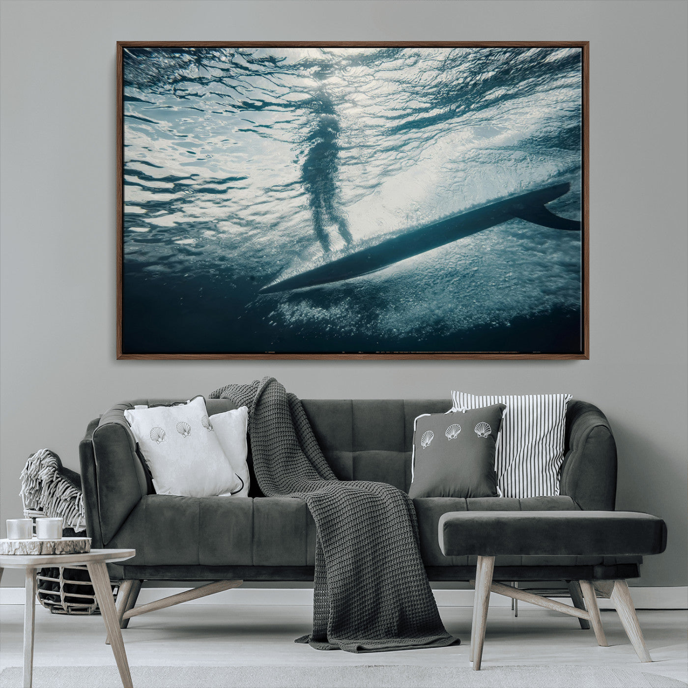 MGV-FC-36X24 - Submerged Surf Wall Art Canvas Print, Framed Underwater Perspective Art Picture Print, Ocean Surf Perfect Coastal Adventure Decor Artwork