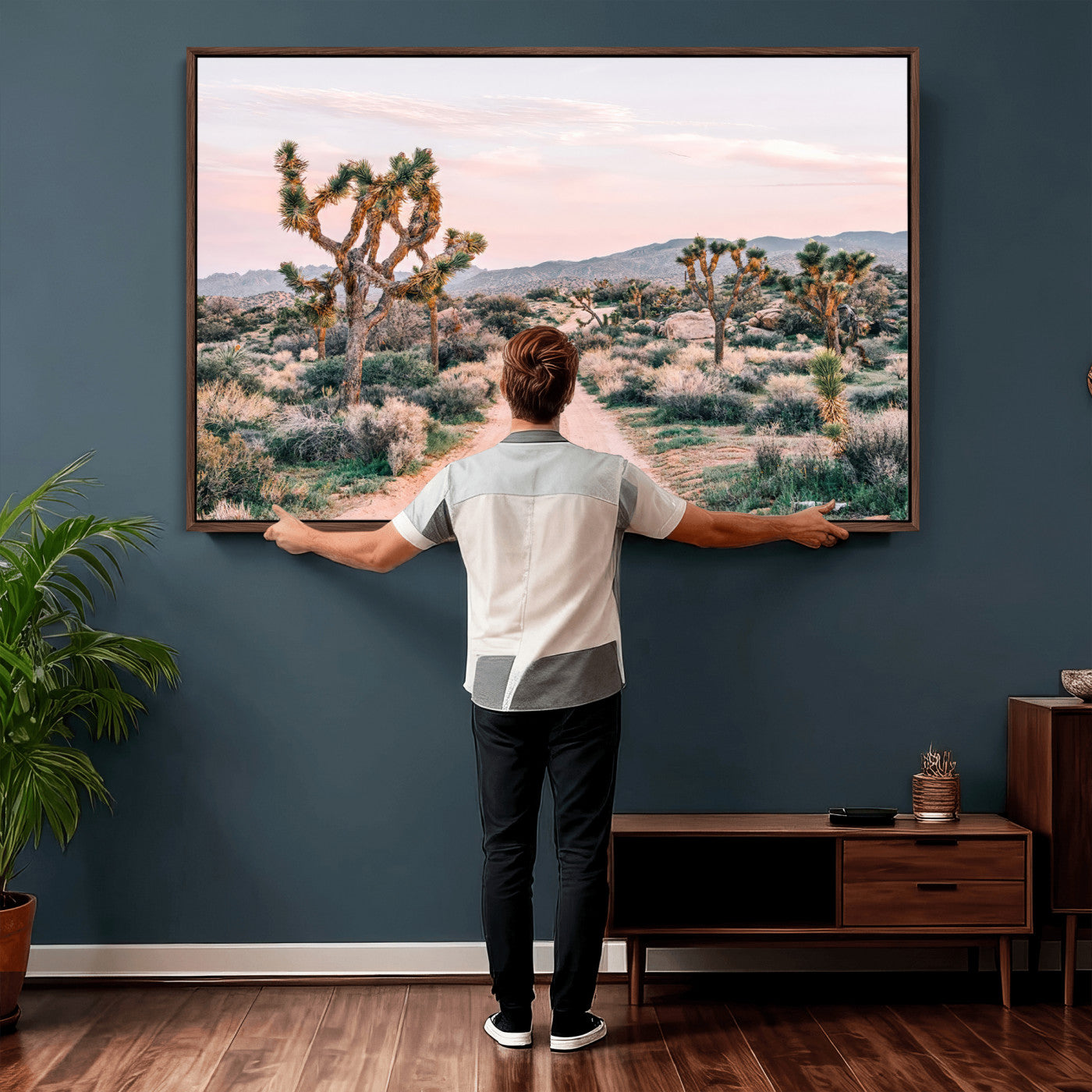 12540952-MGV-CV-36X24 - Desert Trail Wall Art – Canvas Print of Joshua Trees & Sunset Glow, Sandy Path Wilderness, Scenic Nature Escape Decor for Living Room, Office or Bedroom