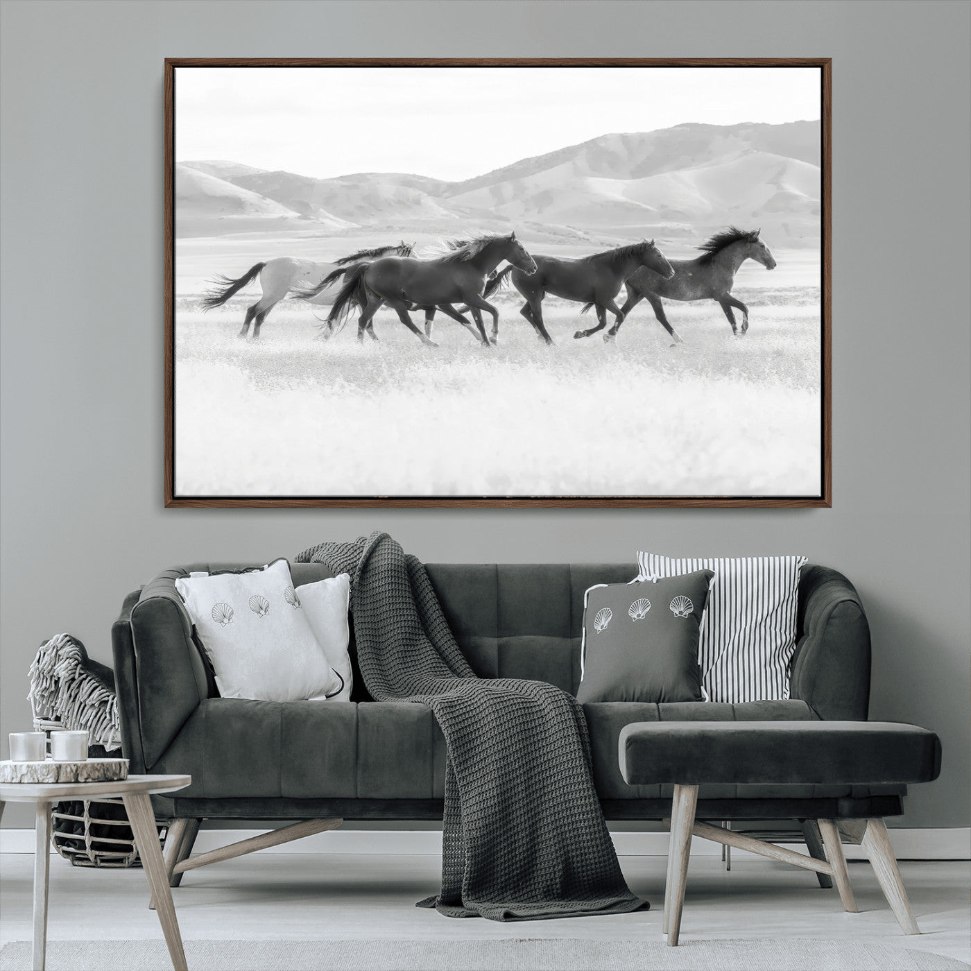MGV-FC-36X24 - Wild Horses Wall Art – Black & White Canvas Print of Herd Running, Nature in Motion, Freedom & Beauty Decor for Guest Room, Office or Living Room