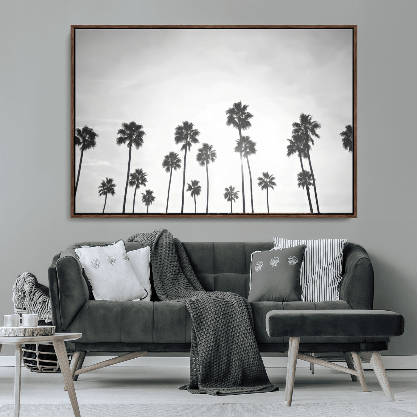 62298277-MGV-CV-36X24-Monochrome Palms Wall Art Canvas Print – Framed Minimalist Silhouetted Trees Artwork for Home, Office, Living Room