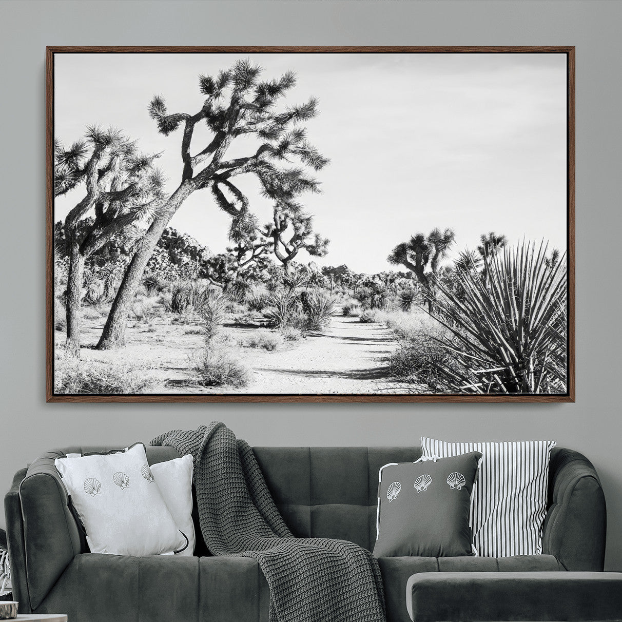 88164251-MGV-CV-36X24-Joshua Tree Desert Wall Art – Black & White Canvas Print, Nature Serenity Decor for Guest Room, Office or Living Room