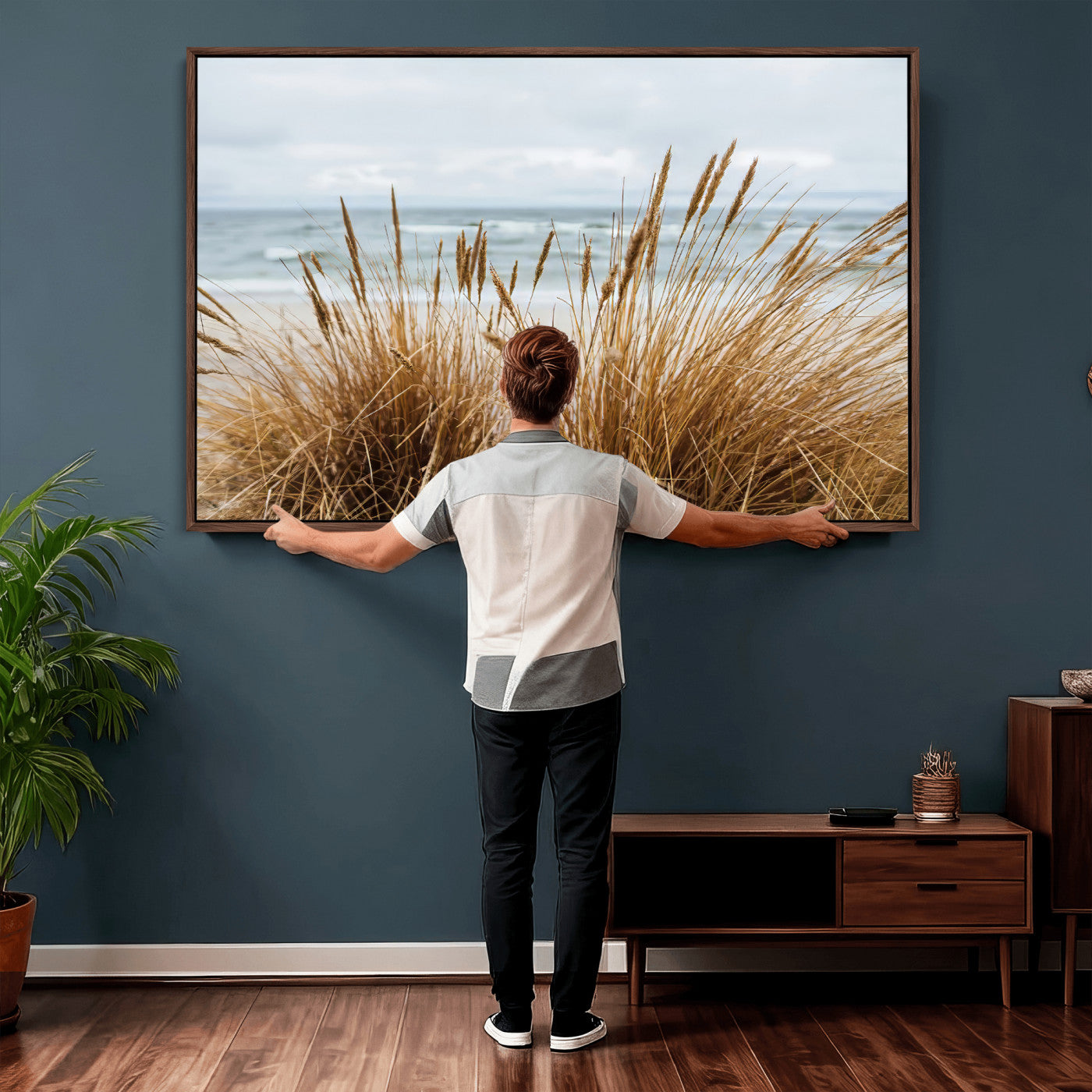 14270839-MGV-CV-36X24 - Beach Grass Wall Art – Canvas Print of Serene Coastal Shore, Peaceful Ocean Vibes, Nature Decor for Guest Room, Office or Living Room