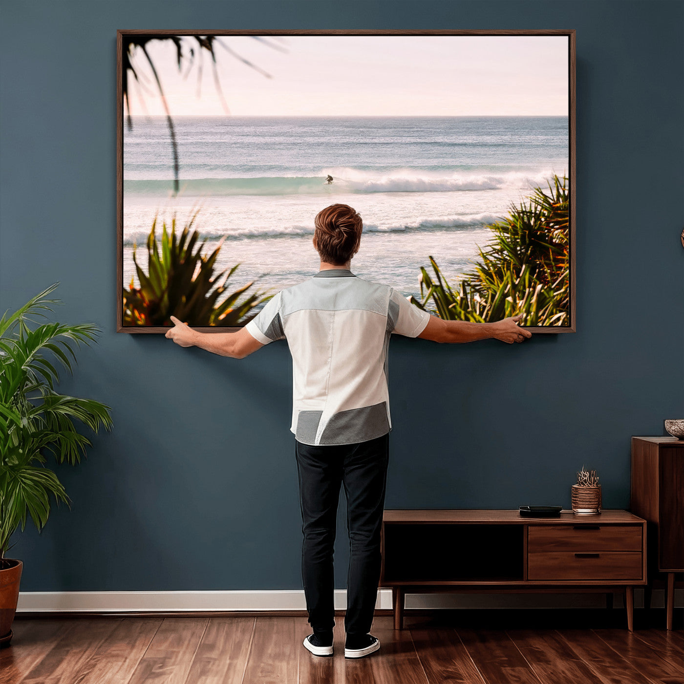 23287092-MGV-CV-36X24 - Ocean Surfer Wall Art Canvas Print | Framed Coastal Surf Art Picture Tropical Beach Artwork for Home Office