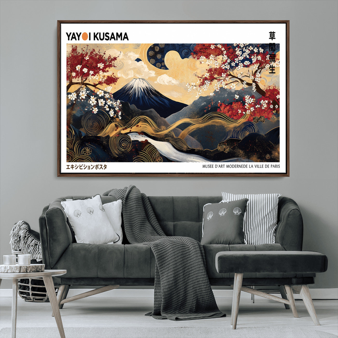 -Modern Mount Fuji Print, Yayoi Kusama Canvas Wall Art, Abstract Mount Fuji Canvas Print, Japanese