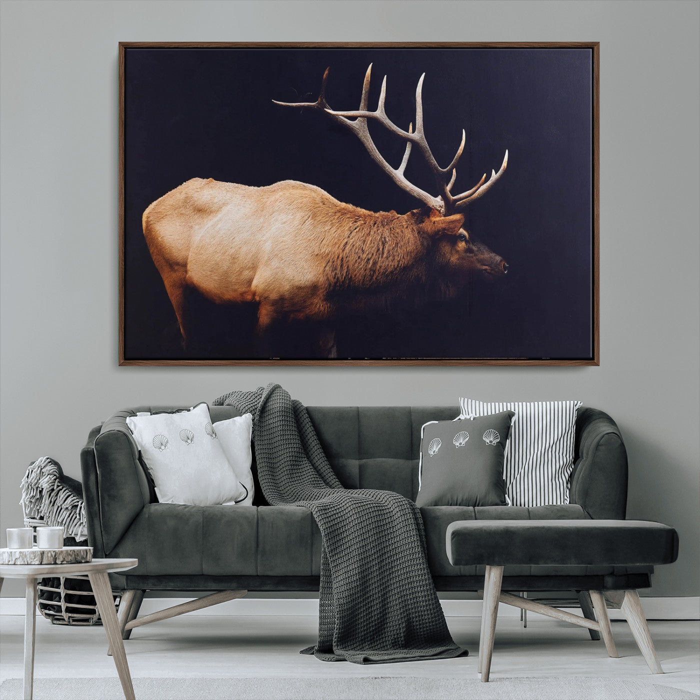 89239257-MGV-FC-36X24 - Rustic Elk Wall Art Canvas Print – Framed Moody Wildlife Art Picture Western Animal Artwork for Home, Office