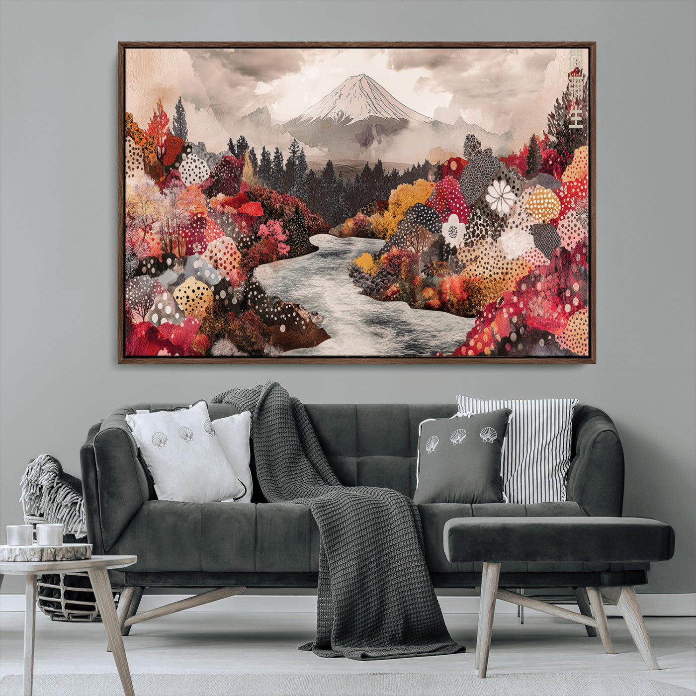 -Mountain Wall Art Wall Art Canvas Print, Framed Autumn Forest Art Picture Print, Cottagecore Landscape Perfect Cottagecore Boho Decor Artwork