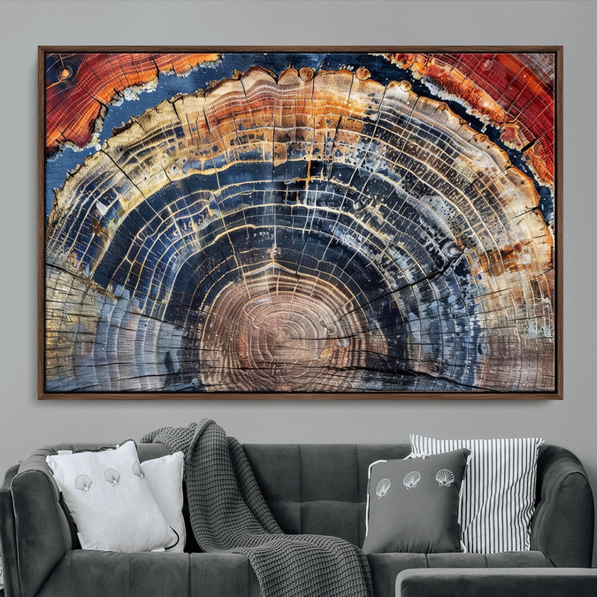 60292921-MGV-CV-36X24-Tree Rings Wall Art Canvas Print – Framed Petrified Wood Modern Rustic Nature Scene Artwork for Home Office