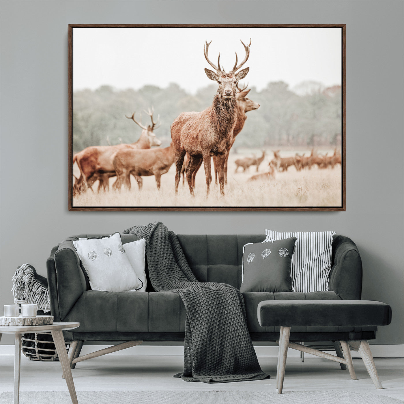 17659786-MGV-CV-36X24-Rustic Nature Wall Art Canvas Print – Stag Woodland Framed Wildlife Art Picture Print Perfect Lodge Decor