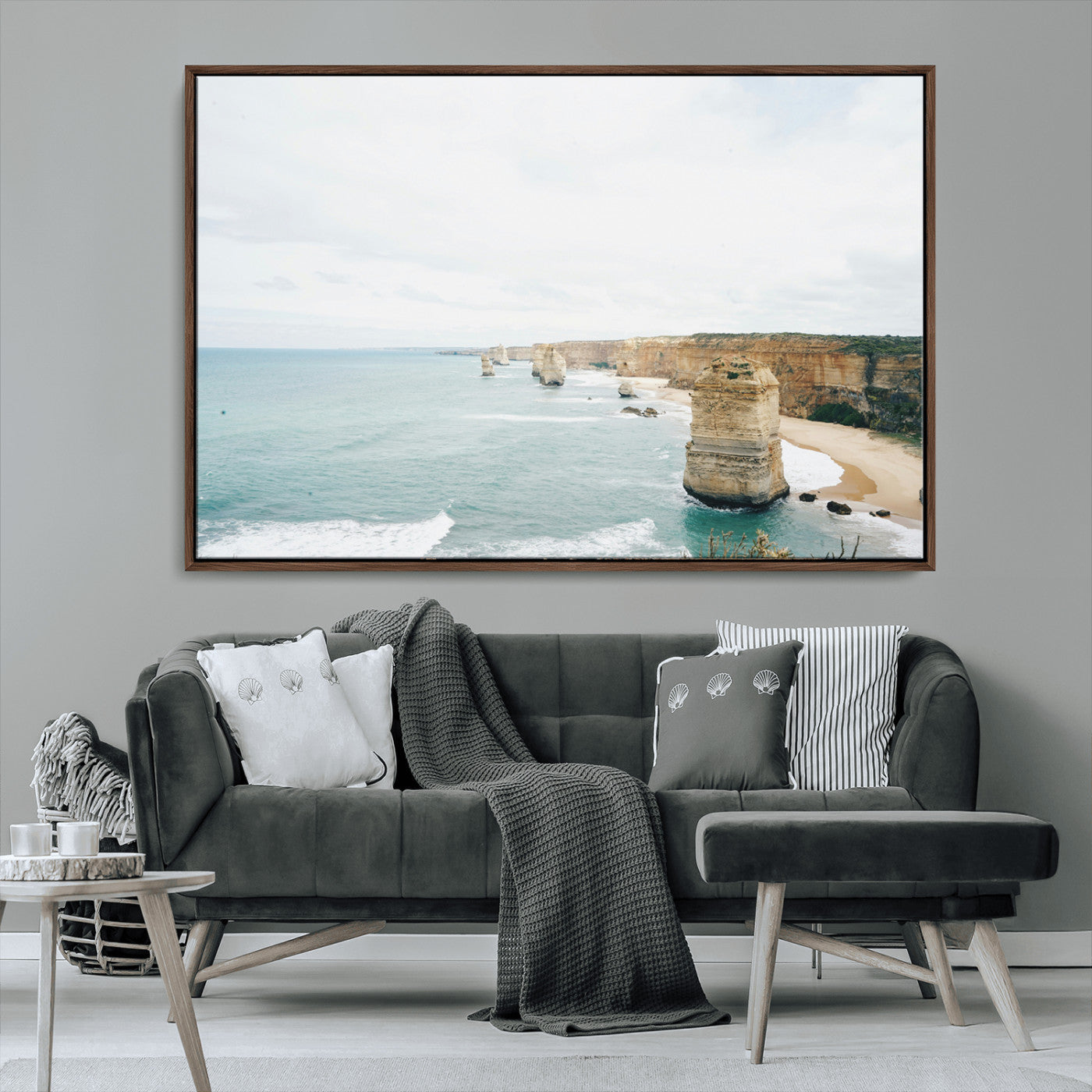 70095633-MGV-CV-36X24-Twelve Apostles Wall Art Canvas Print – Framed Coastal Cliffs Rugged Rock Formations Artwork for Home Office