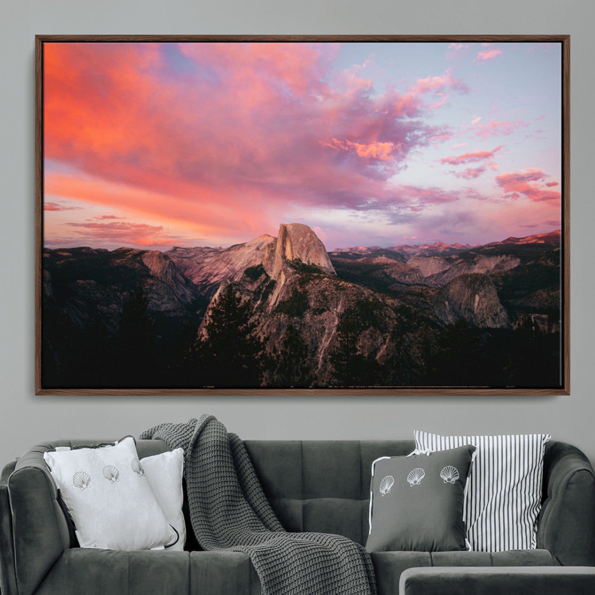 32786115-MGV-FC-36X24_Walnut-Half Dome Wall Art Canvas Print – Framed Yosemite National Park Dramatic Sunset Adventurous Wilderness Artwork for Home, Office