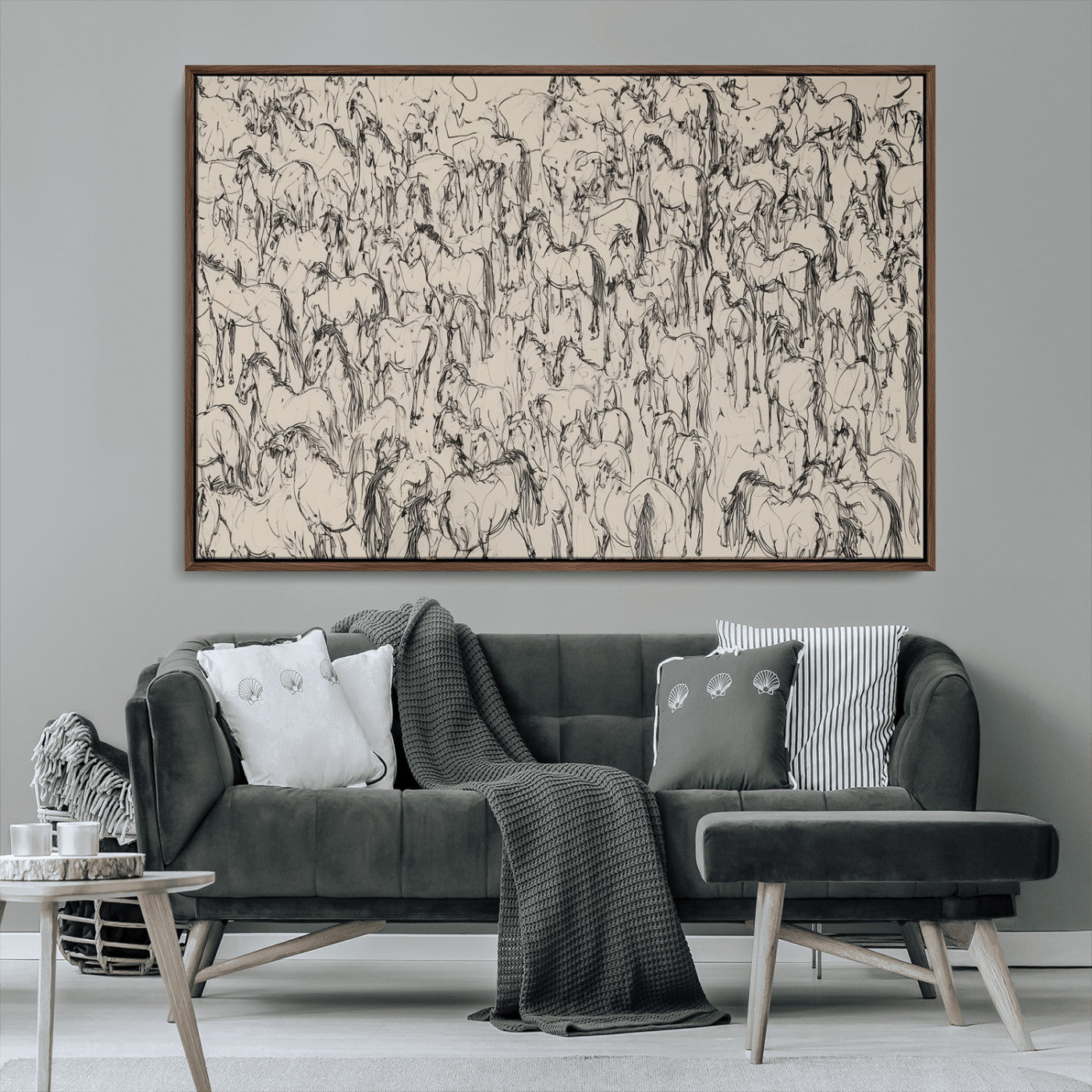 12358908-MGV-CV-36X24-Wild Horse Stampede Wall Art Canvas Print – Monochrome Running Horses Dynamic Motion Elegant Artwork for Home, Office